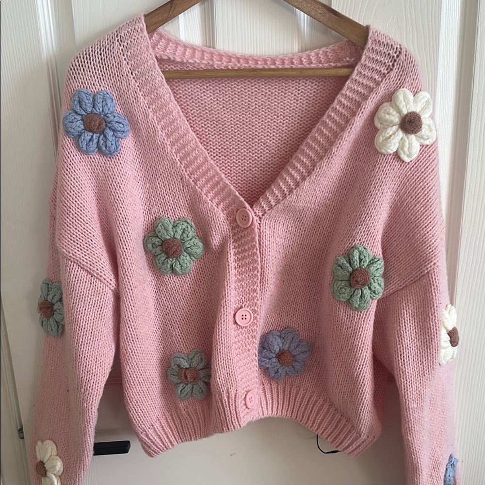 Pink Floral Knit Cardigan